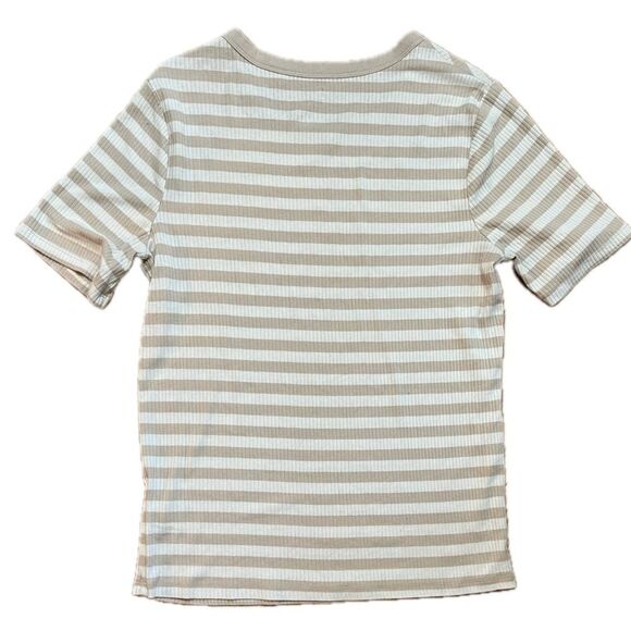 A New Day Striped Short Sleeved T-Short Tan White Size Large - Picture 2 of 5
